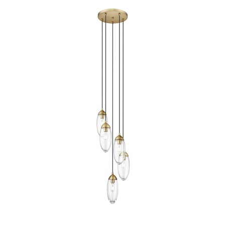 Z-Lite Arden Chandelier, 5-Light, 12 In.W x 12 In.H, Rubbed Brass/Clear 651P-5R-RB